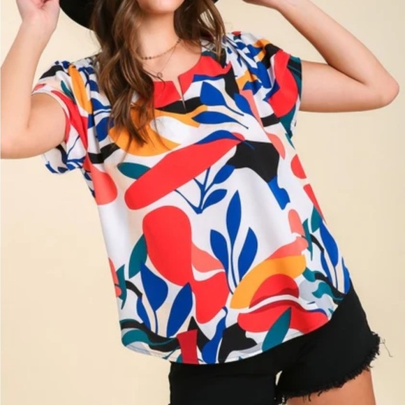 Umgee Tops - Umgee Abstract V Neck Blouse